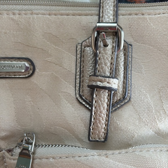 Dana Buchman  shoulder bag  two tone canvas/ Cream  metallic trim silvertone HW￼ - Picture 7 of 15